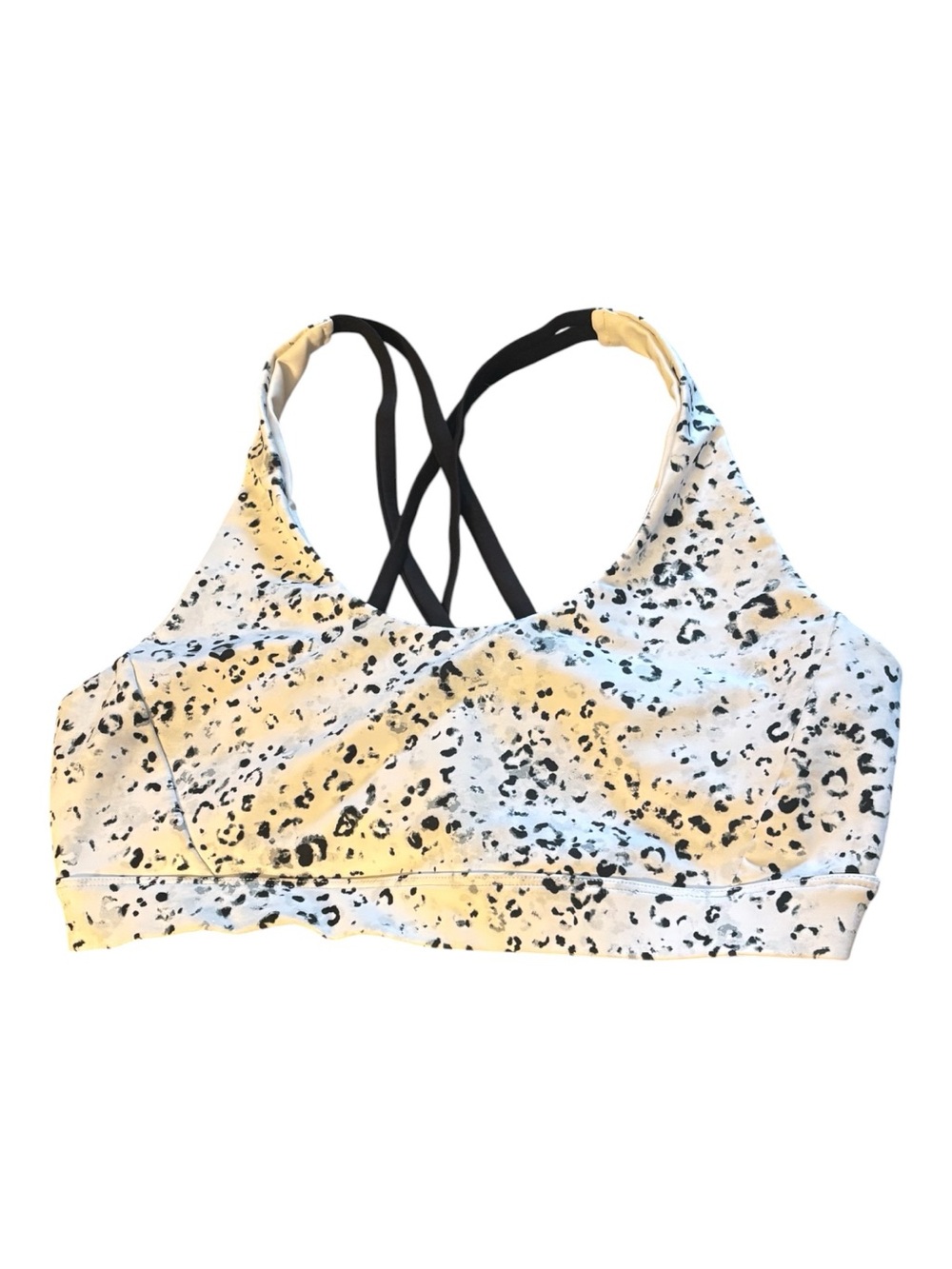 soulcycle white and Black Leopard-Print Strappy Sports Bra Size L NWOT
